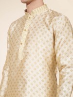 Cream Jacquard Silk Readymade Kurta Pajama